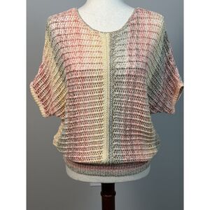 Chico’s Marlene Open Knit Summer Sweater Size 0 Pink Cream Coastal